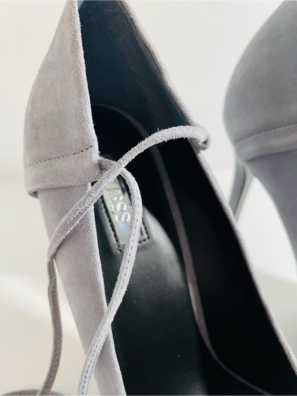 GUESS Suede Tassel Ankle-Tie Heels - Light Gray - Picture 13 of 15